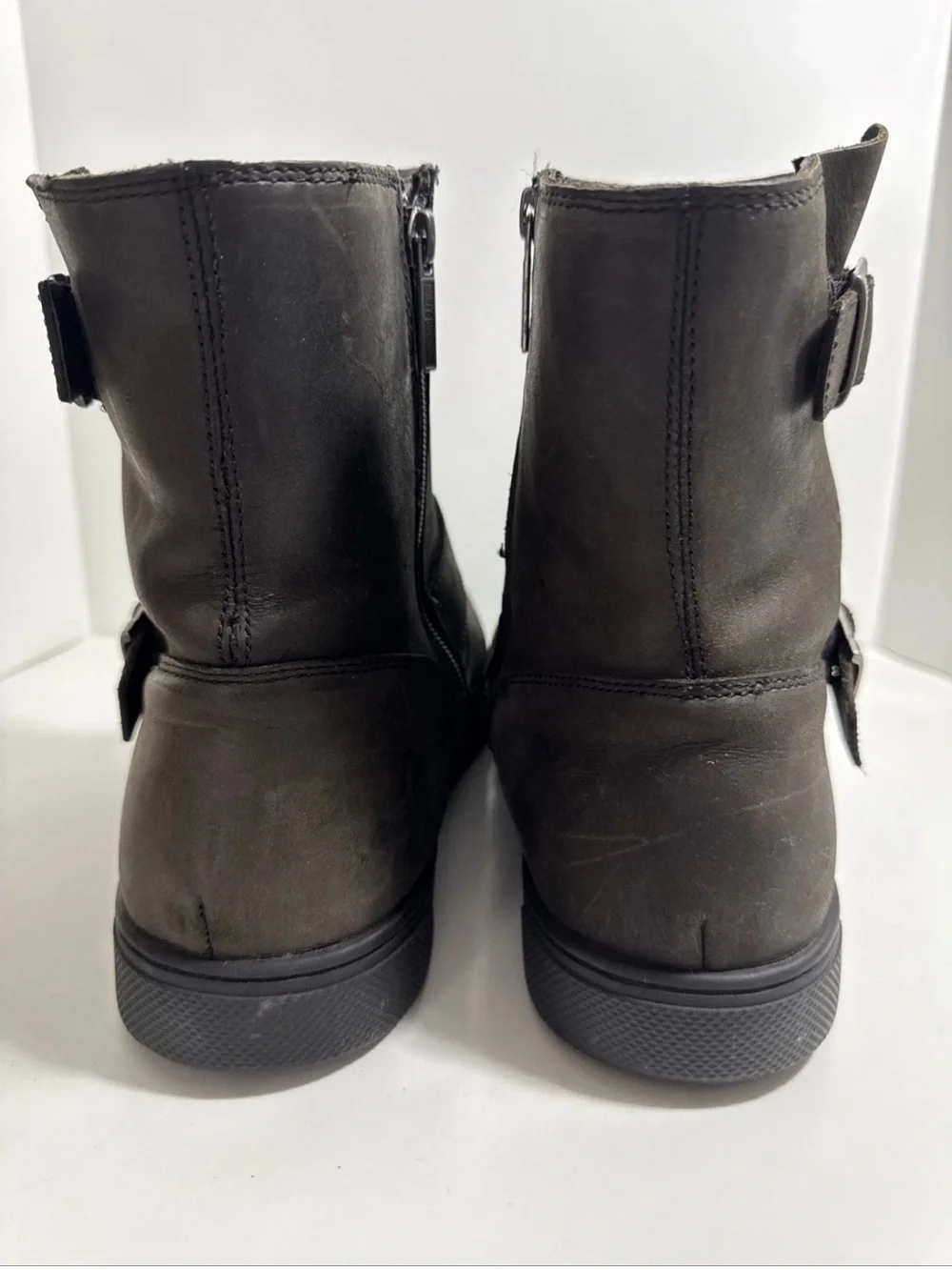 Harley-Davidson  Leather Buckle Ankle Boots Side Zipper